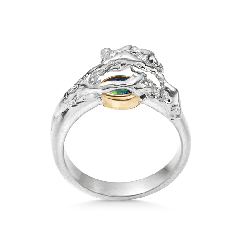 Image of Gold + Silver Caged Opal Ring 