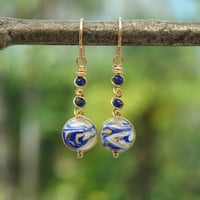 Image 3 of Blue swirled glass earrings 