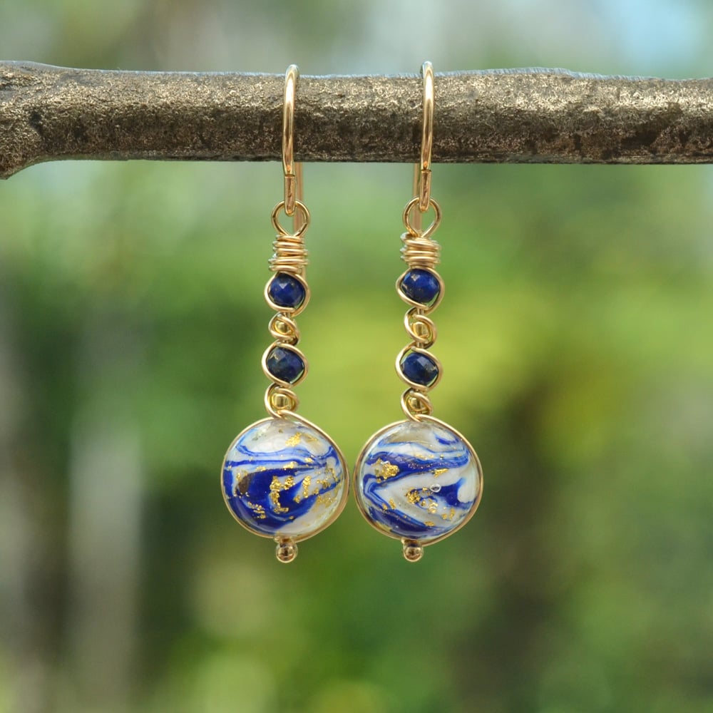 Image of Blue swirled glass earrings 