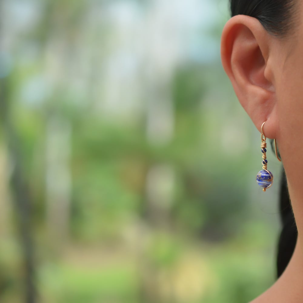 Image of Blue swirled glass earrings 