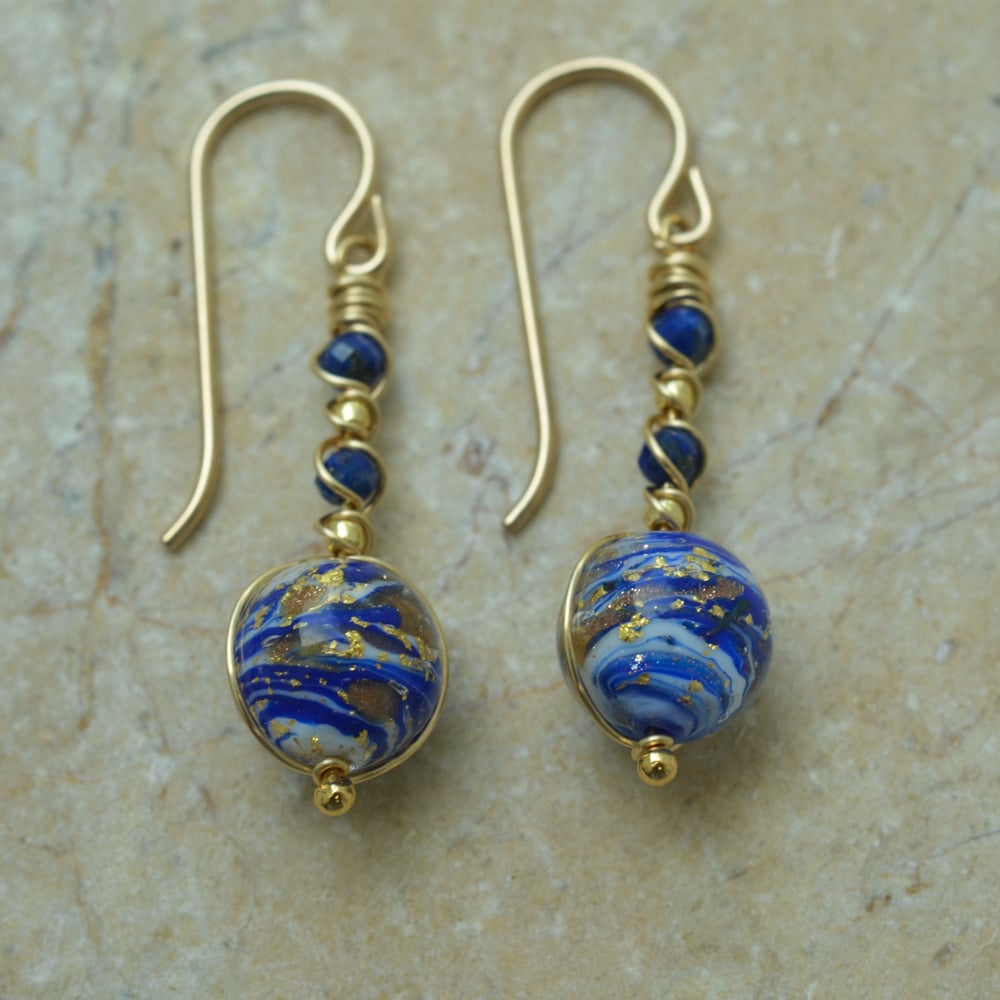 Image of Blue swirled glass earrings 