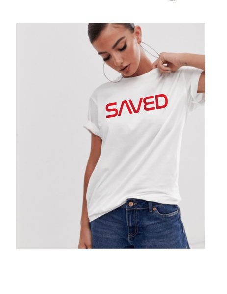 Image of RED FOIL VYNIL "SAVED" UNISEX TEE 