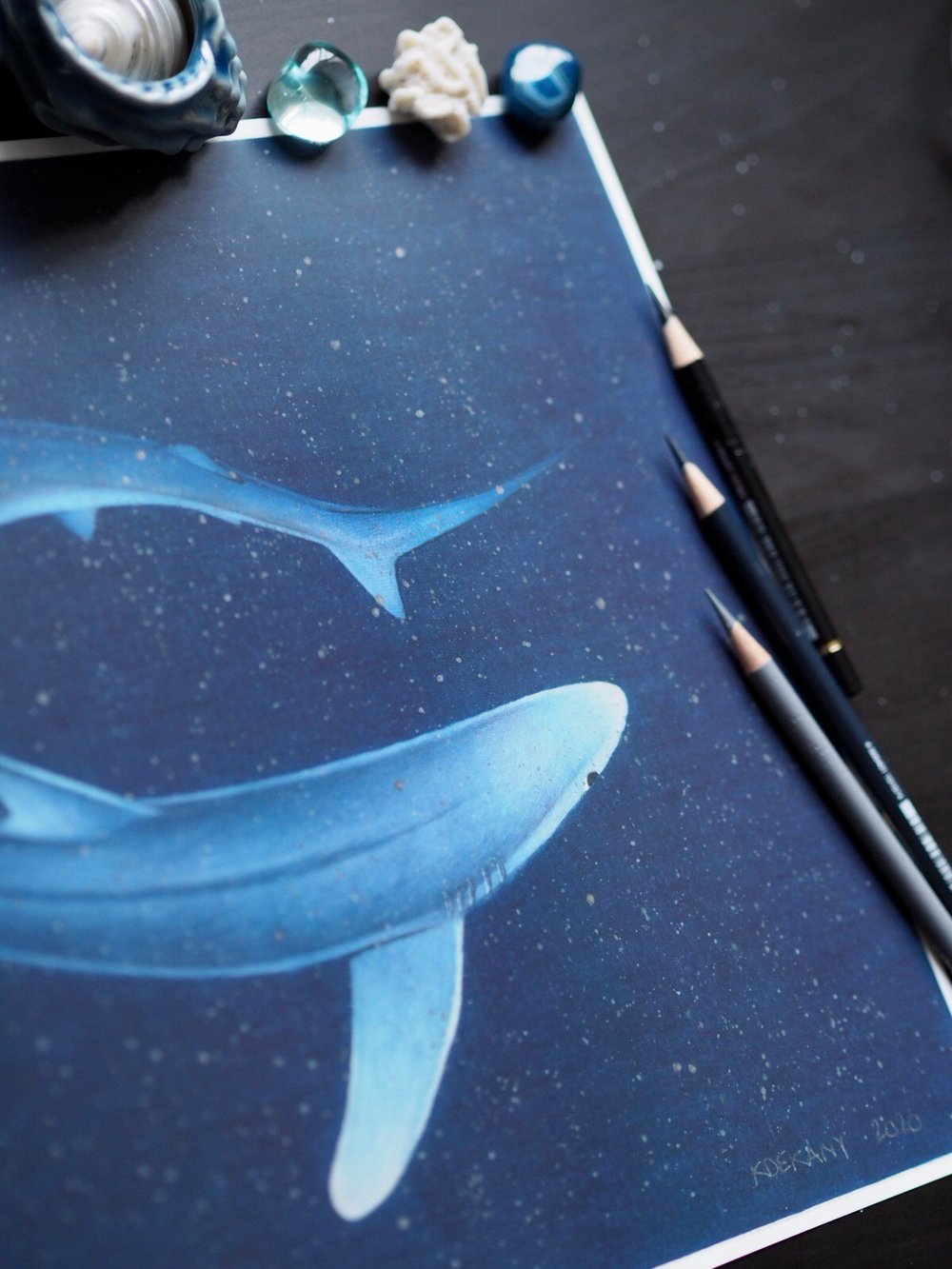 Image of Midnight Blues Dancing Blue Sharks Fine Art Print