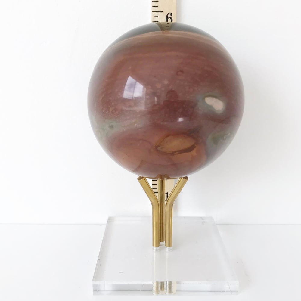 Image of Polychrome Jasper no.21 + Three Prong Lucite and Brass Stand