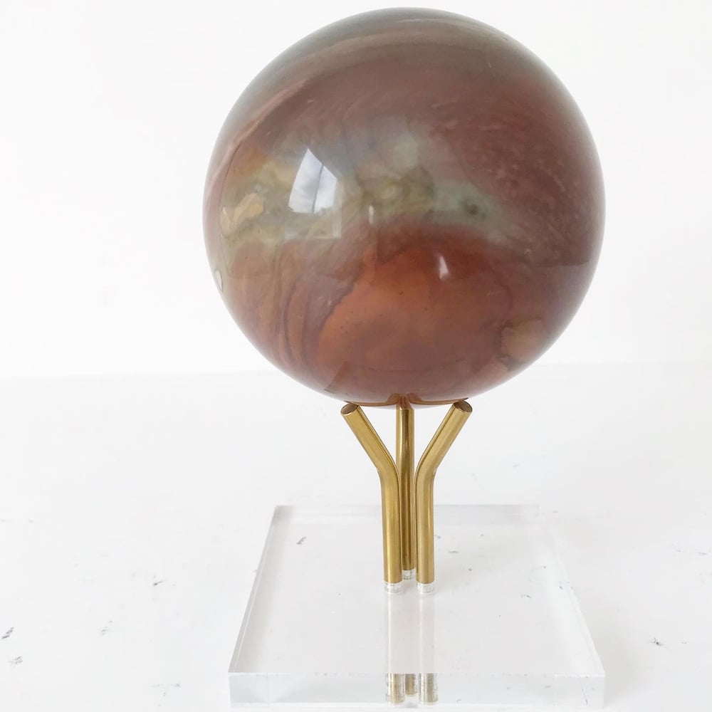 Image of Polychrome Jasper no.21 + Three Prong Lucite and Brass Stand