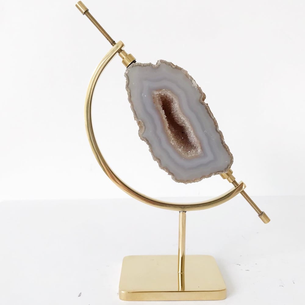 Image of Agate Geode no.25 + Brass Arc Stand
