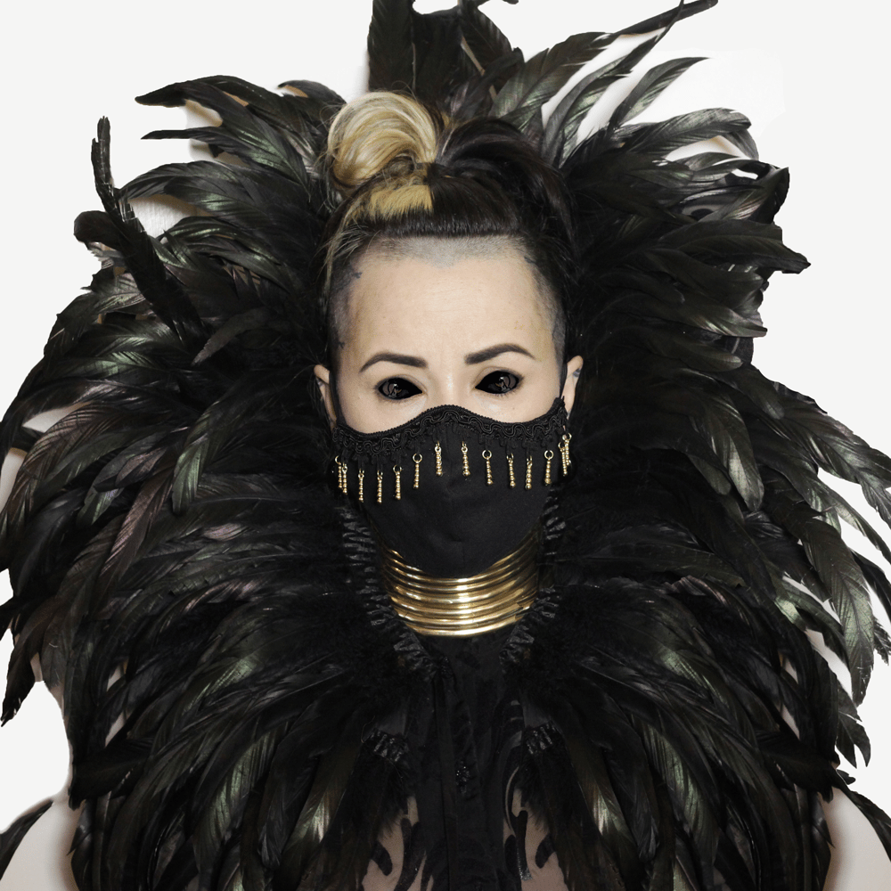 Face Mask With Gold Beaded Fringe Cotton Stylish Futuristic Alien Chic Mask Covering Washable Zef2death