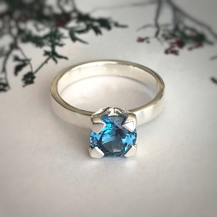 Sterling Silver Signet Blue Ring For Men & Women | Rebekajewelry