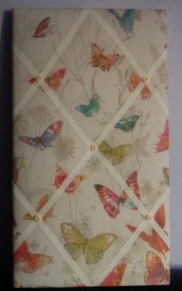 Image of Butterflies fabric covered,box framed,large Memo/message/pin/notice Board