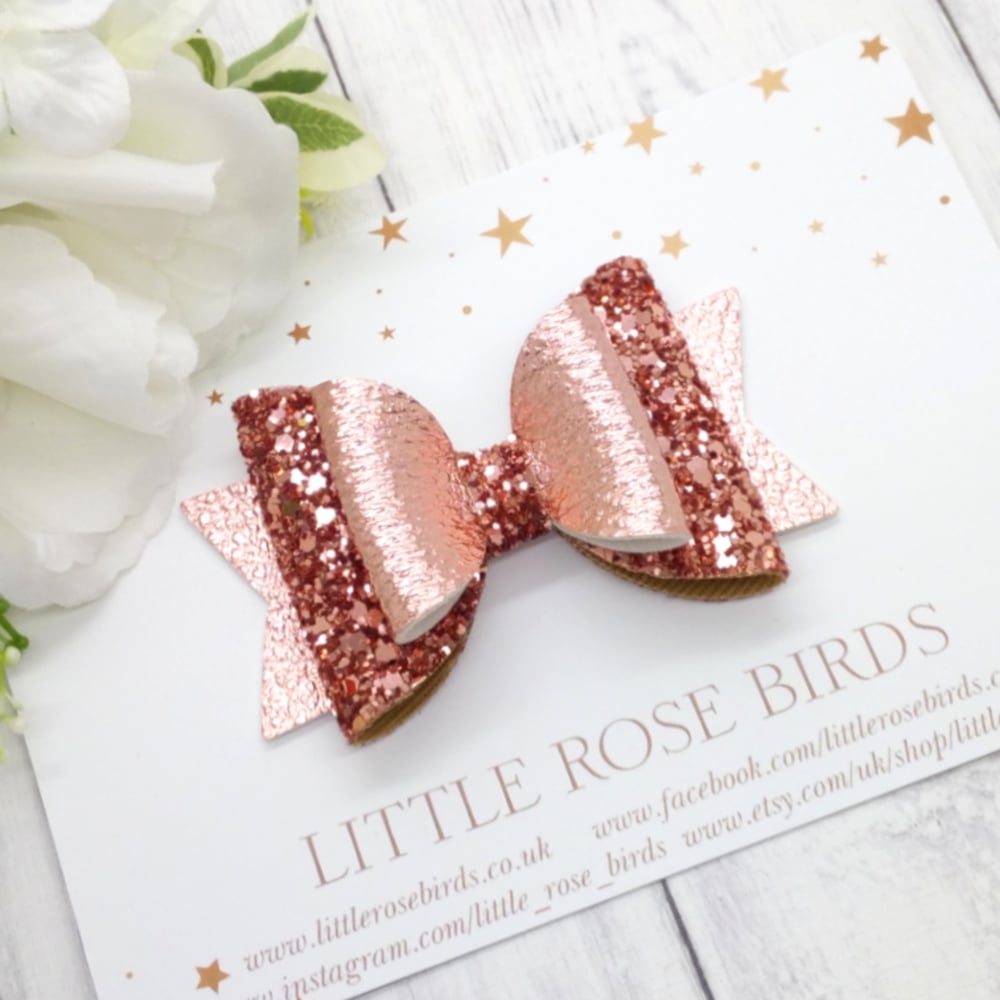 Rose Gold Glitter Bow - Choice of Size