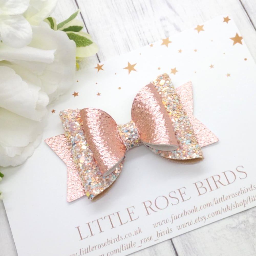 Blush Pink / Rose Gold Glitter Bow - Choice of Size