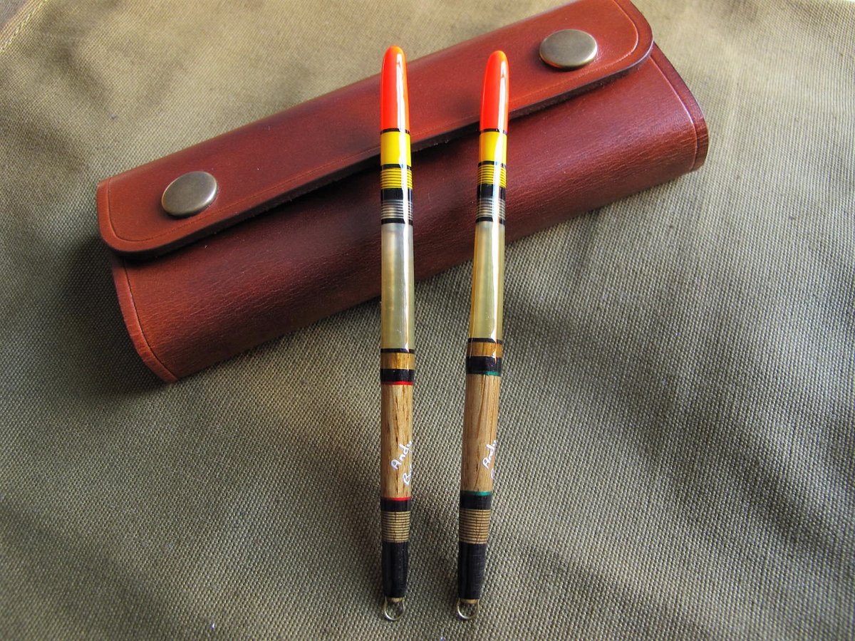 Image of 2 x goose quills in Oak and leather case