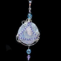 Image 2 of Fairy Aura Chalcedony Rosette Wire Wrapped Pendant with Black Spinel