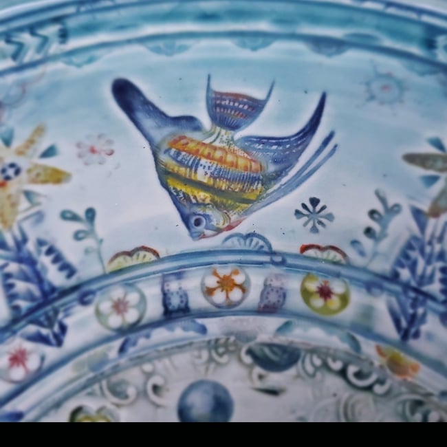 Octopus Aquamarine Rimmed Porcelain Platter