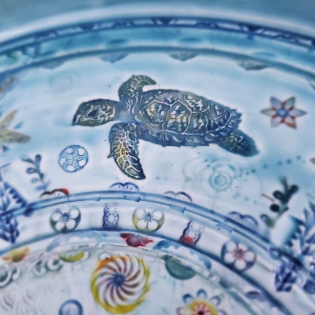 Octopus Aquamarine Rimmed Porcelain Platter