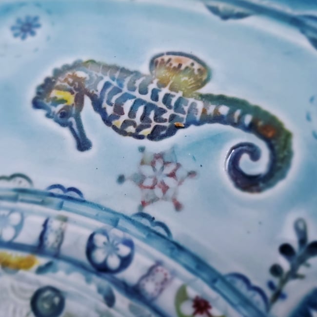 Octopus Aquamarine Rimmed Porcelain Platter