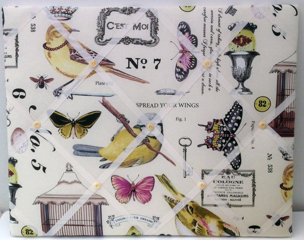 Image of Large 'Spread your Wings' Birds and Butterflies fabric Memo Board