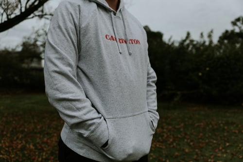 Image of 'Carrington' Embroid Hoodie - White Marle/Coral