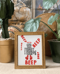 Vintage Robot Lino Print - Beep...Beep!