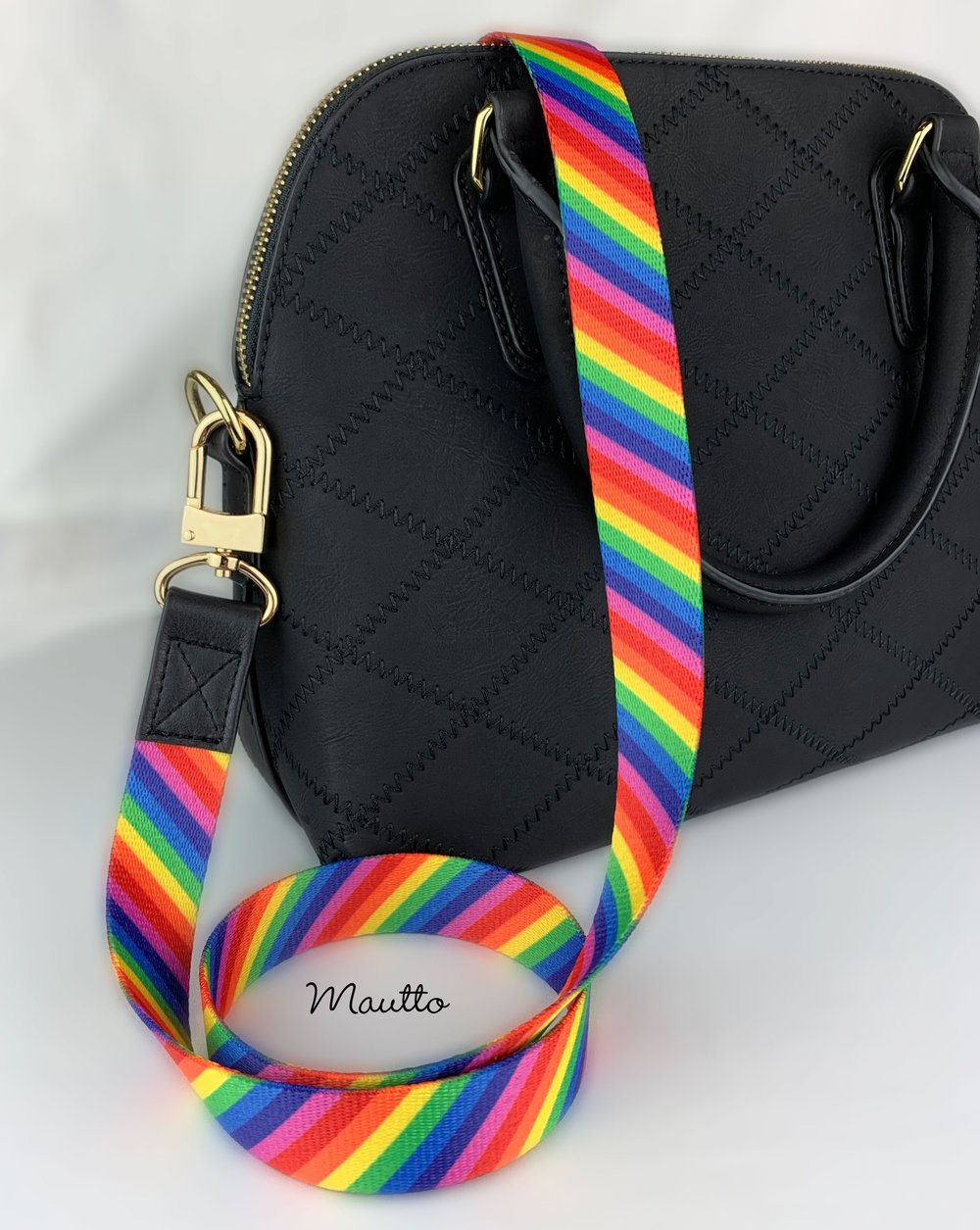 Image of Rainbow Handbag/Purse Strap - 1" Wide Classic Fit - Black Leather Accents, Choose #16XLG Clip Finish