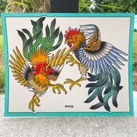 Cock Fight Print By Mike Reed