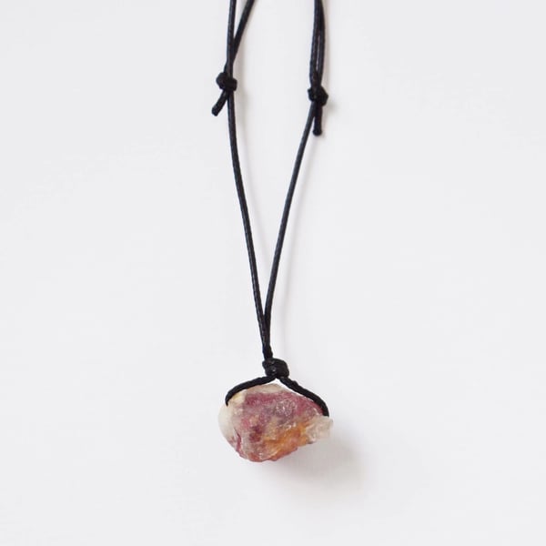 Image of Rough Pink Tourmaline black canvas chain necklace