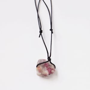 Image of Rough Pink Tourmaline black canvas chain necklace