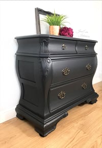 Image 2 of Carved CHEST OF DRAWERS painted in dark grey/charcoal Fusion Mineral paint 