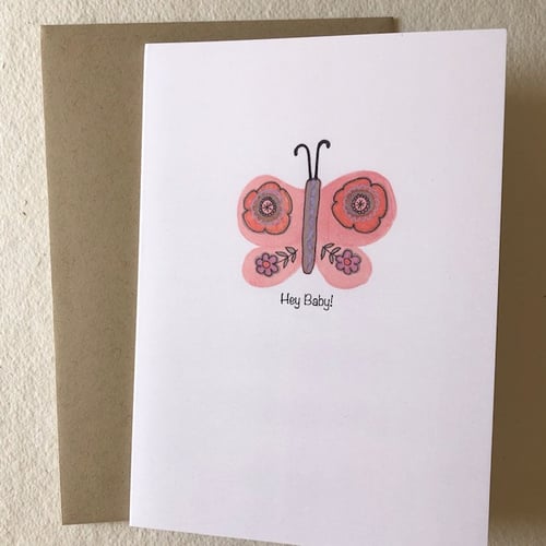 Image of Hey Baby!  Greetings Card (Pink)