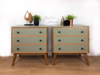 Image 1 of Mid Century Modern Vintage Retro Pair of Morris of Glasgow BEDSIDE TABLES / CHEST OF DRAWERS