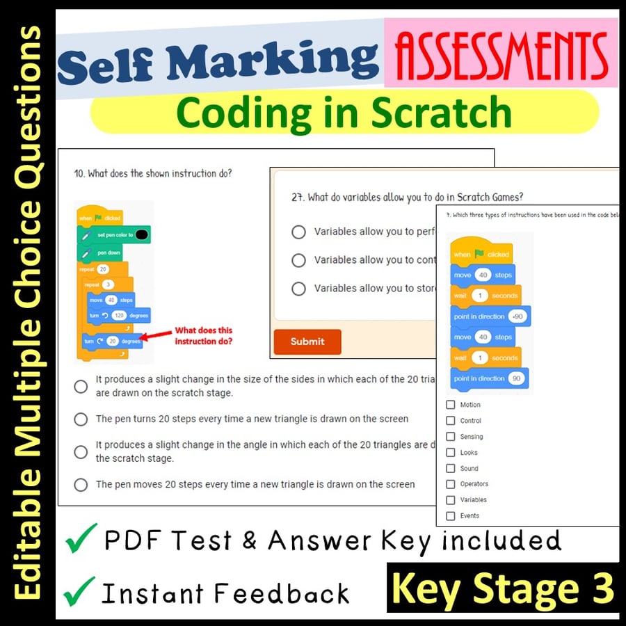 Image of Scratch Coding Assessment | Self Marking (Key Stage 3)