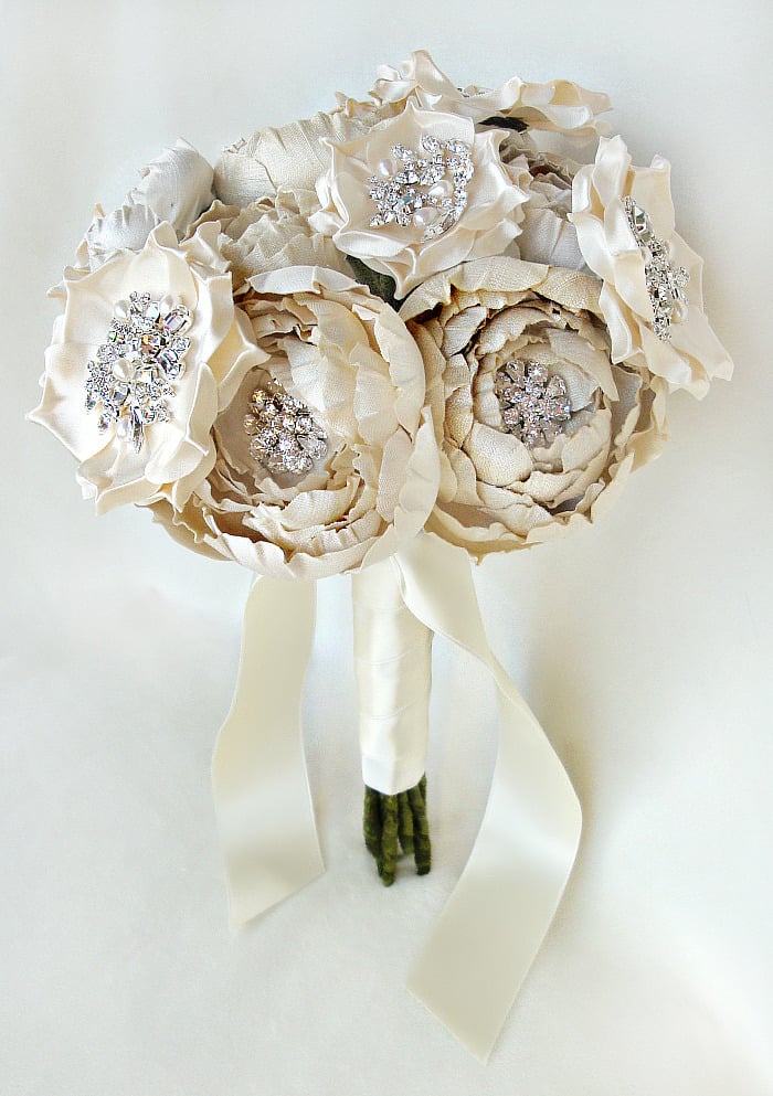Image of Ivory and Cream Silk Catala and Jeweled Bloom Bridal Bouquet