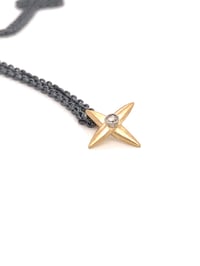 Image 2 of Star Cross Diamond  Pendant Oxidized Silver Chain