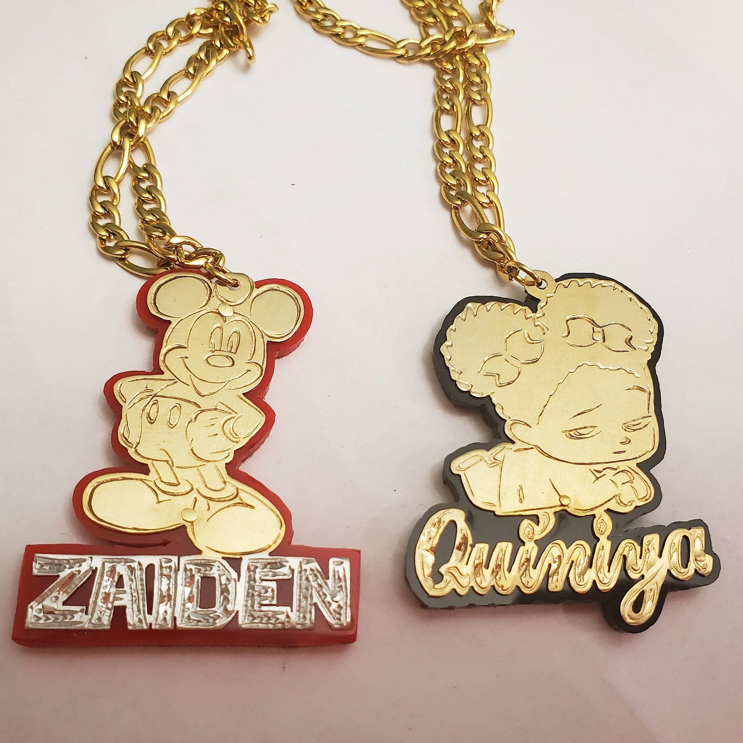 Cartoon Character Nameplate Necklace w/ Colored Background