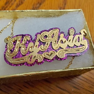 Glitter Purple Background Nameplate Necklace