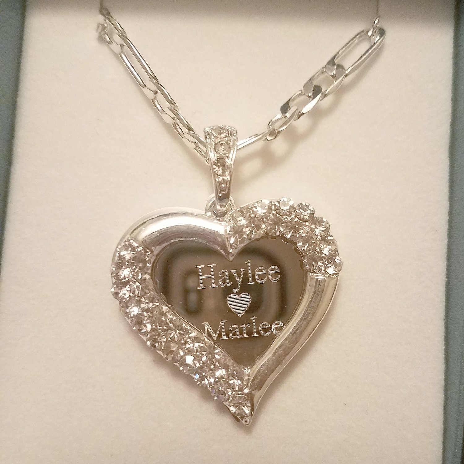 Silver Engraved Heart Charm Necklace