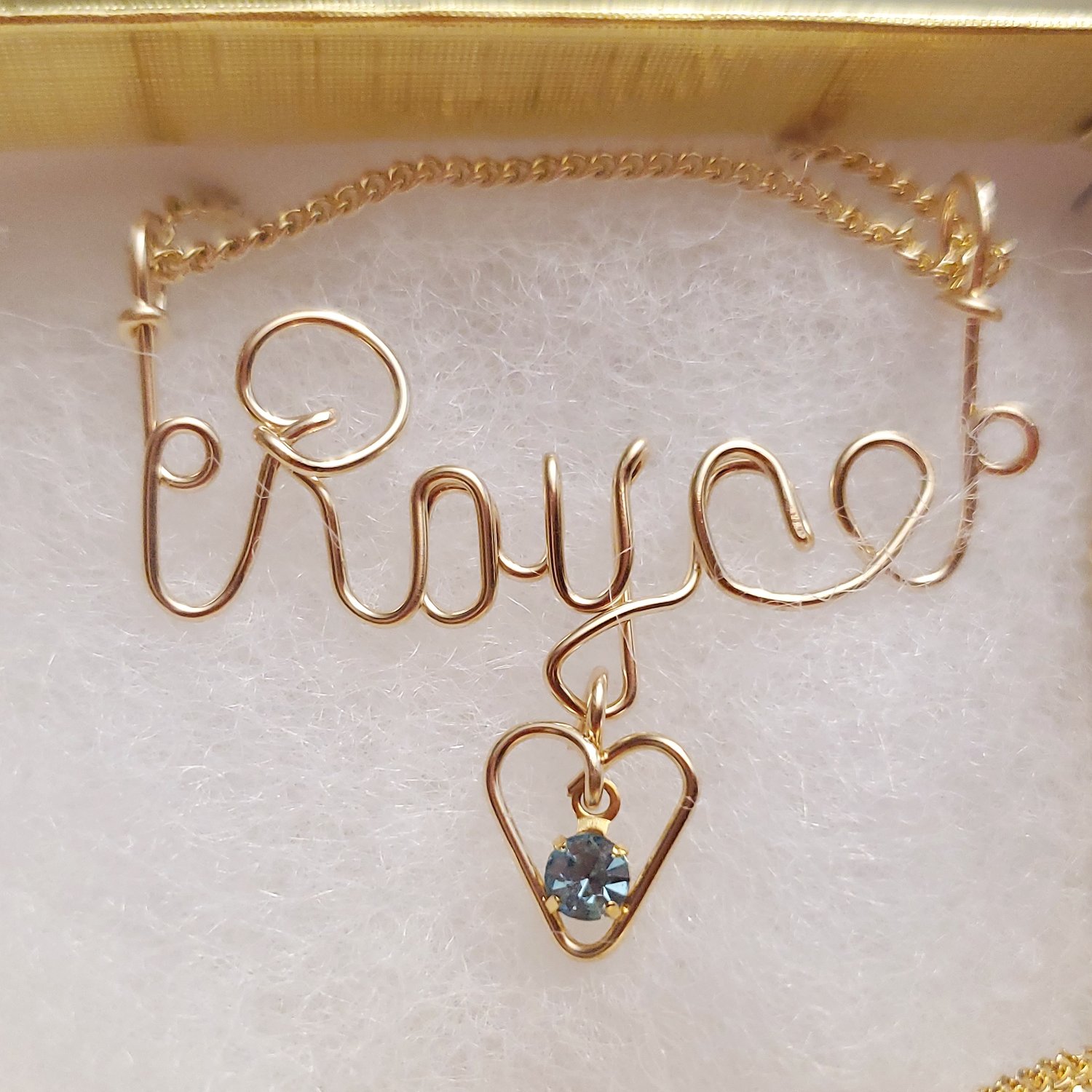 Wire Nameplate Necklace w/ Heart & Birthstone 