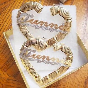 3in Heart Bamboo Nameplate Earrings 