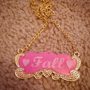 Pink Engraved Nameplate Necklace 