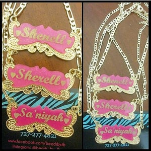 Pink Engraved Nameplate Necklace 