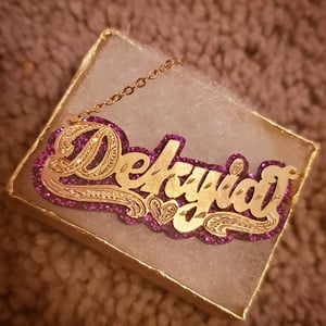 Glitter Purple Background Nameplate Necklace