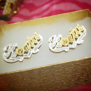 Double Plate Nameplate Stud Earrings 