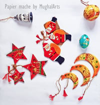 Papier mache festive decor/Christmas decor/Kashmir paper mesh/DIY Hand painted/Embossed art/ Set