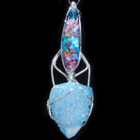 Image 2 of Aqua Aura Spirit Quartz Crystal Handmade Pendant with Opalescent Foil Bead