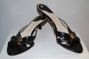 Image of Alessandro Dell'Acqua Black Leather Kitten Heel Slides