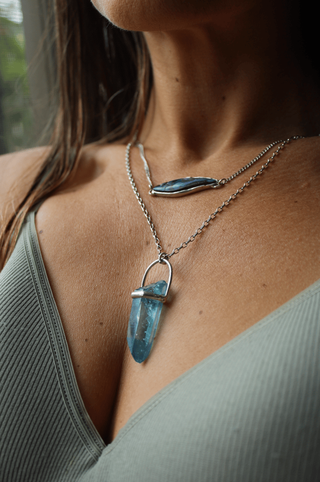 Image of Aqua Aura Point - Sterling Silver 