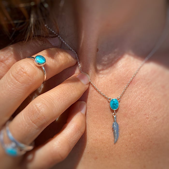 feather turquoise necklace