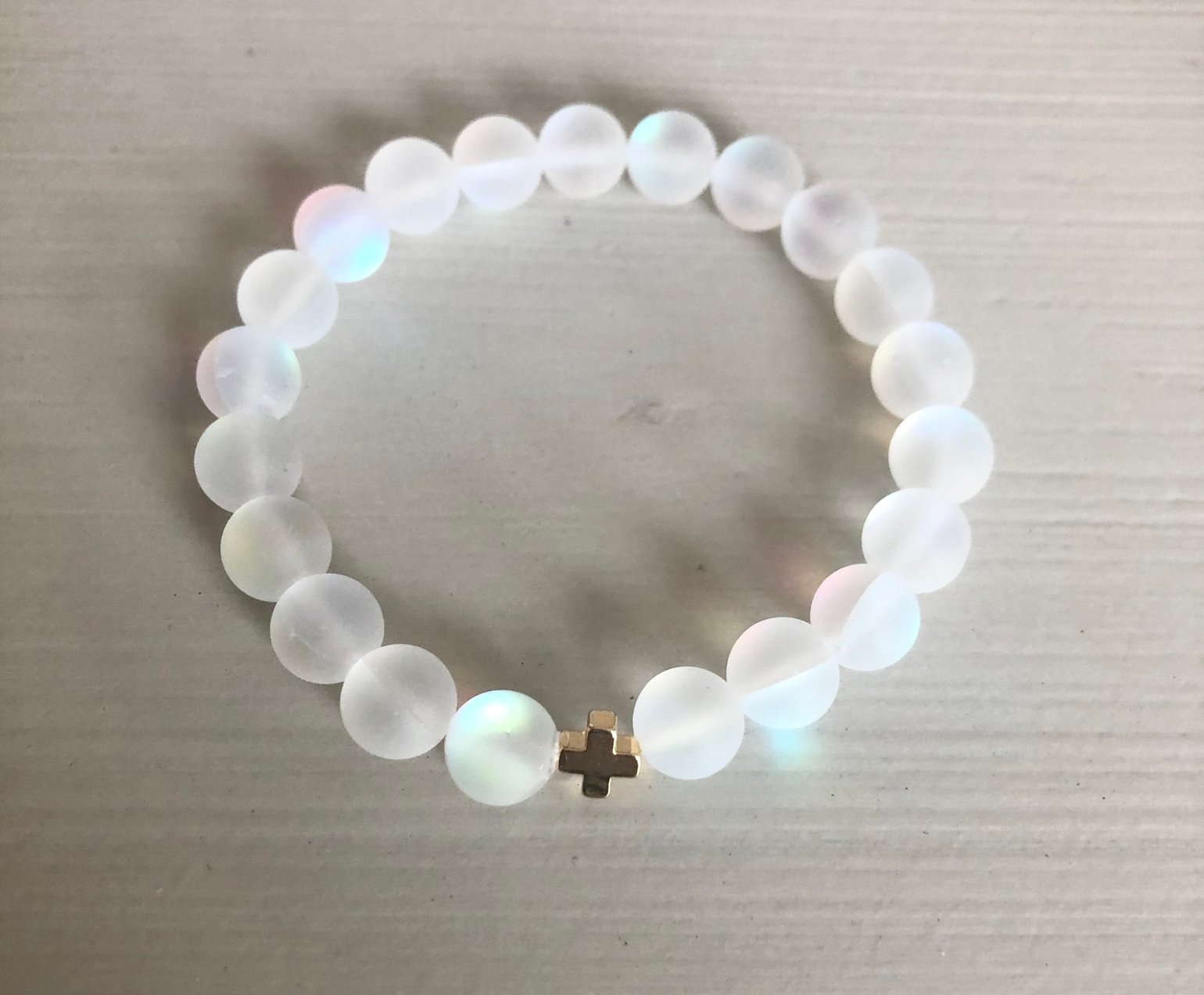 Image of Rainbow Moonstone Cross Bracelet