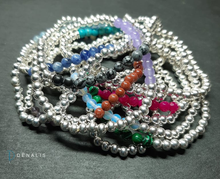Elodie sterling silver bead bracelets with semi precious stones