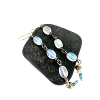 Image 2 of Rainbow moonstone and Kingman turquoise earrings